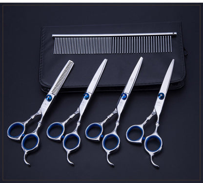 Hundeschere Fellschere für Hunde Katze 5-in-1 Scharfe Gebogene Schere Set Dog Grooming Set für Gesicht, Körper, Ohren
