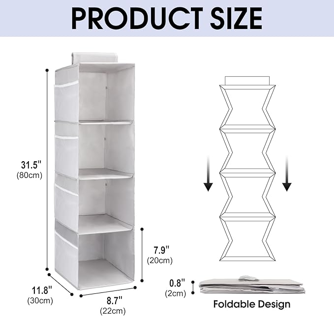 PetsHome 4-Shelf Hanging Closet Organizer, Space Saver, Closet Hanging Storage