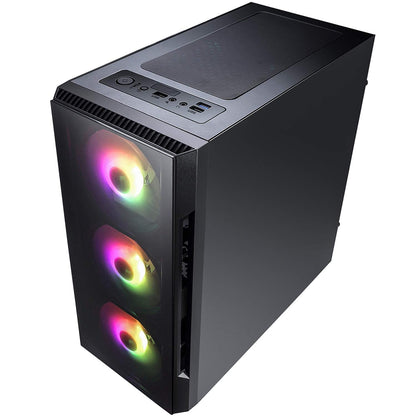 CiT Flash ARGB PC Gaming Case, Micro-ATX, 4 x 120mm ARGB Rainbow Fans Included, Tempered Glass, LED Button, 8 Fan Support, Water-Cooling Ready | Black