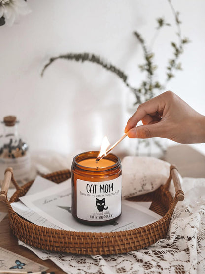 Cat Lover Gifts for Women, Cats Mom Candle, Thanksgiving Funny Cats Themed Gift for Mothers Day, Christmas, Birthday Gift，Cat Gifts for Cat Lovers, Cat Moms, Dad, Sandalwood & Rose Scented Candle,7OZ