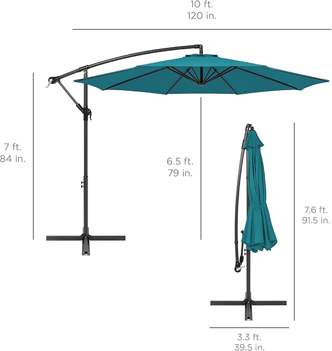 Best Choice Products 10ft Offset Cantilever Hanging Market Patio Umbrella, 8 Sturdy Ribs, Easy Adjustment - Cerulean