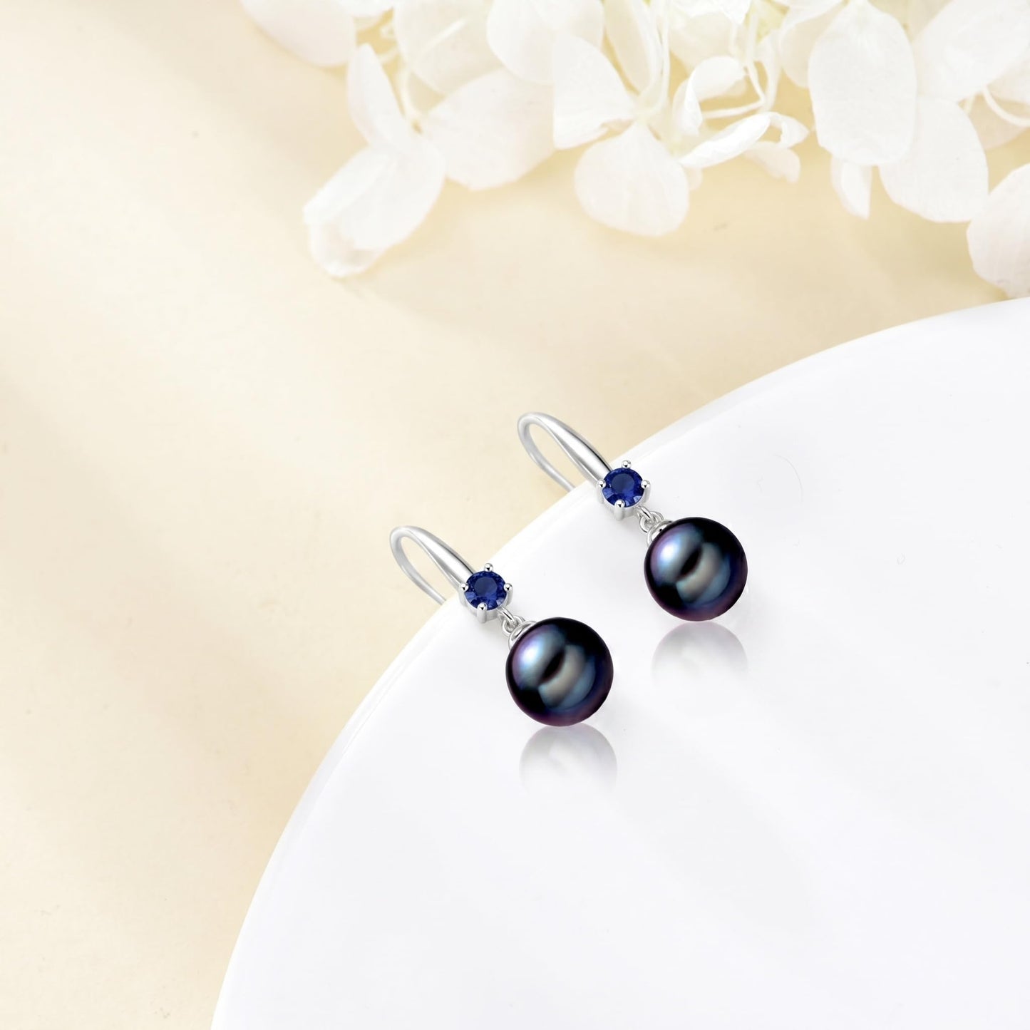 925 Sterling Silver Pearl Leverback Earrings Dangle Drop Birthstone Jewelry Gifts for Women (Black Pearl-September)