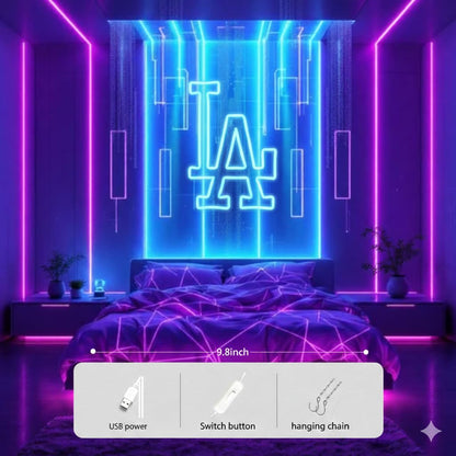 Dodgers Baseball LED Neon Sign Wall Decor – Sports Team LED Light for Bedroom, Man Cave, Game Room – Birthday, Christmas gift - USB/5V Powered, LED – Great Gift for Baseball Fan (13x15 in)