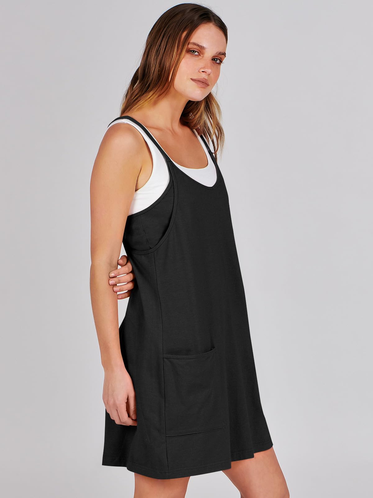 ANRABESS Women Athletic Dress Summer Tennis Workout Active Sports Mini Romper Dress Built in Shorts Travel Vacation Clothes Black Medium