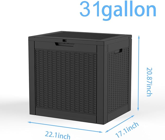 EasyUp 31 Gallon Resin Deck Box Waterproof, UV Resistant Outdoor Storage Box for Delivery, Patio, Garden,and Porch,Rattan Black