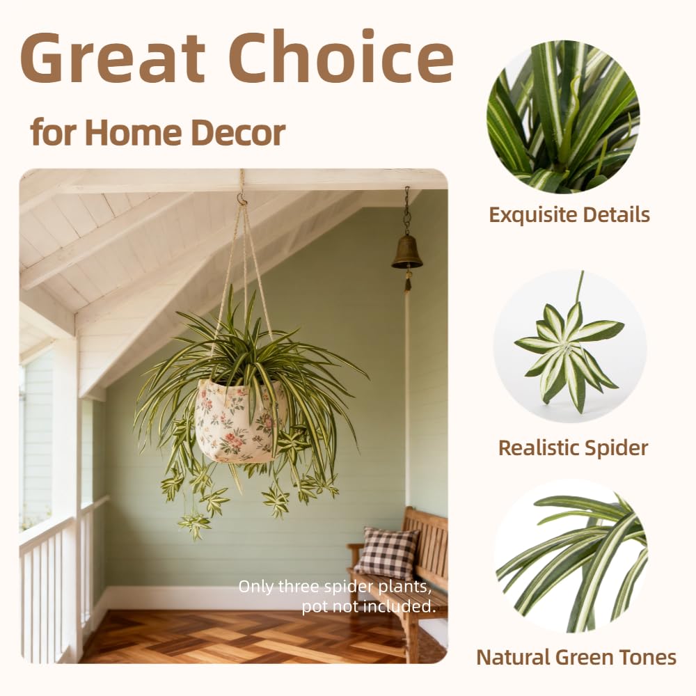 Sousi 3pcs Artificial Spider Plant Silk Faux Chlorophytum Comosum Fake Spider Hanging Plant Decor for Outdoor Indoor Home Garden Office Decoreation (23.62'')(Pot Not Included)