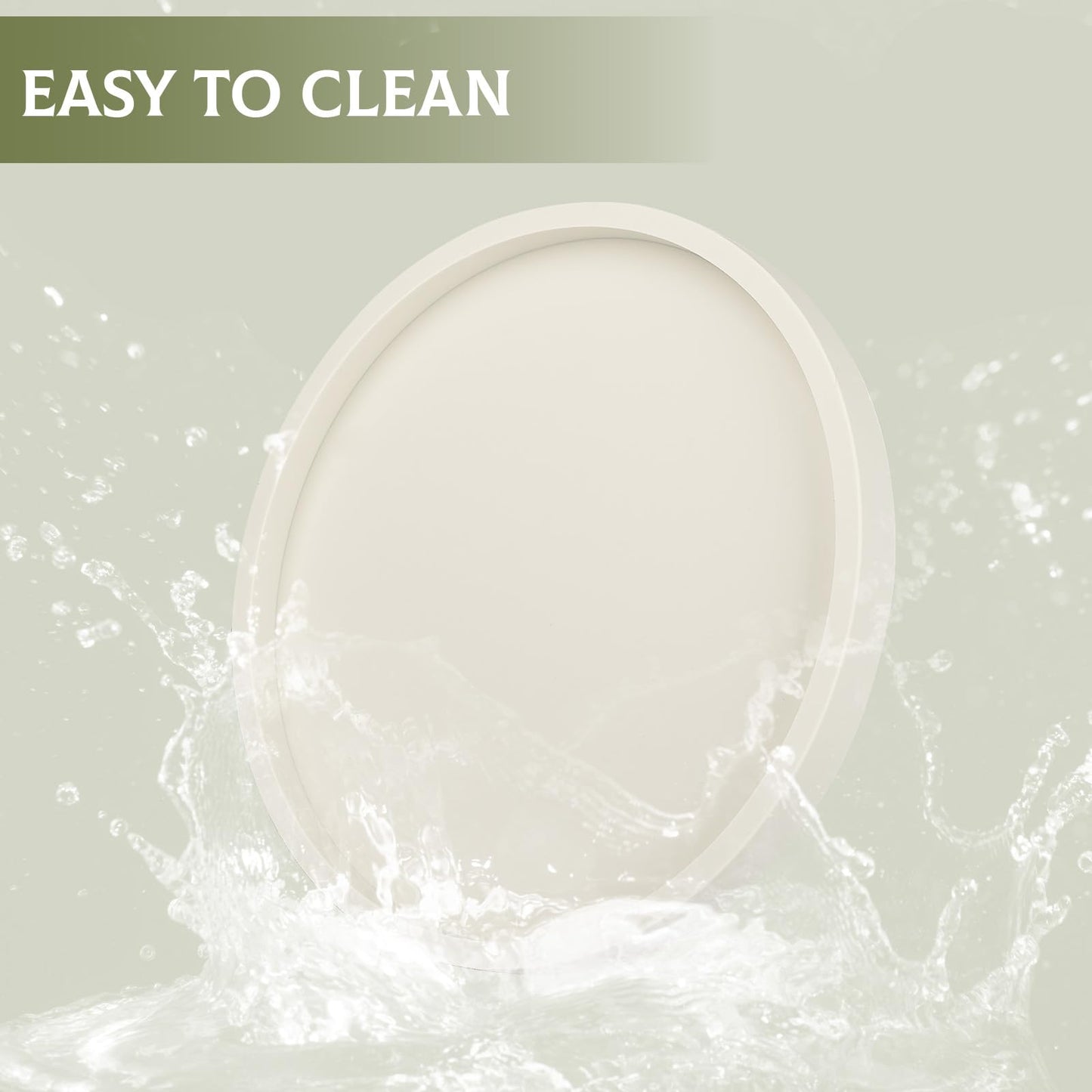 Silicone Bathroom Tray Round Vanity Tray Decorative Soap Holder Kitchen Countertop Organizer Coffee Table Decor for Candle, Perfume, Plant, 10 Inch, Beige