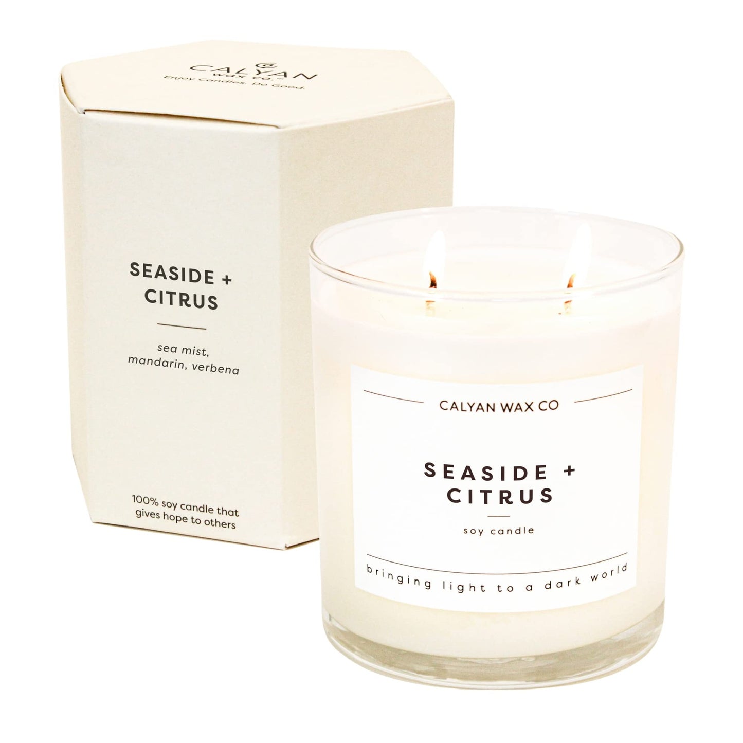 Calyan Wax Co. Seaside & Citrus 2 Wick Scented Candle - 37 Hour Burn - Luxury Clean Soy Wax Candles - Long Lasting Large Glass Jar Candle for Home - 8.8oz