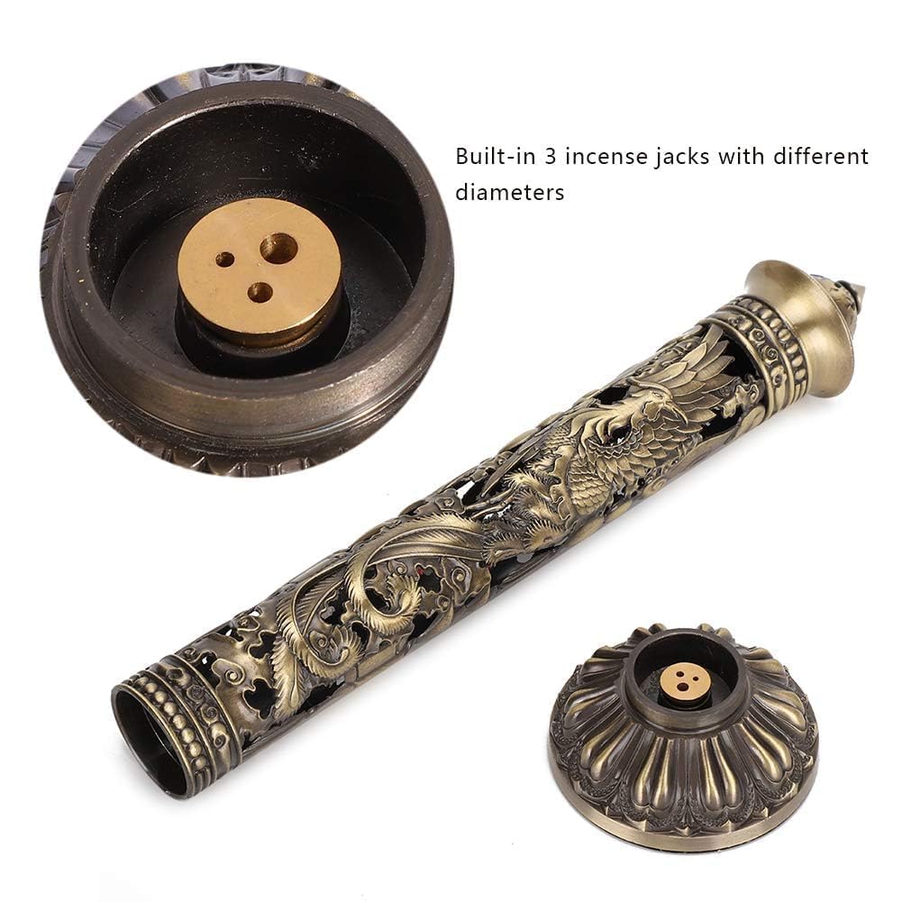 Incense Burner, Stick Incense Holder Brass Incense Holder Dragon Phoenix Relief Craft Stick Incense Burner for Ornaments Tea Room Decoration Indoor Outdoor Use