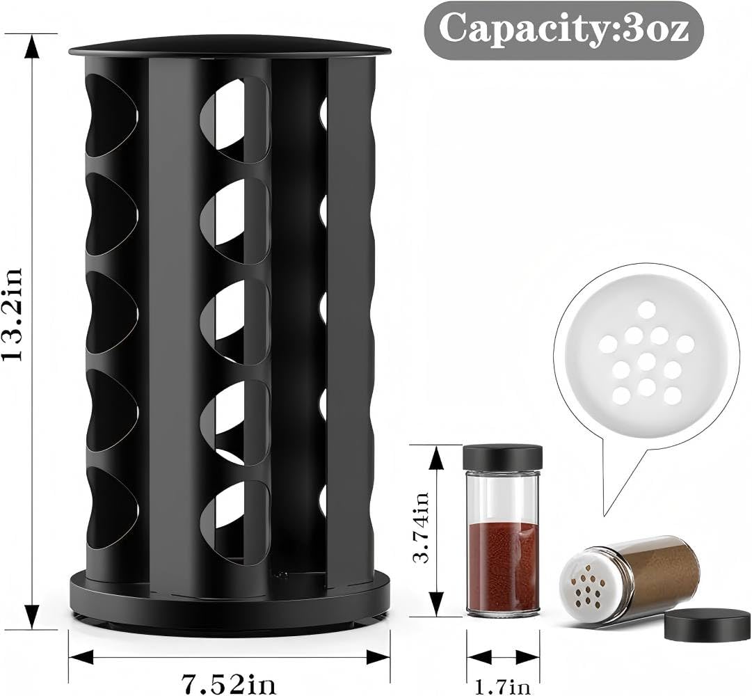 Handisen Rotating Spice Rack Organizer for Cabinet, Spice Racks Storage with 20 Jars, Spinning Spice rack for Kitchen Countertop, Spice Holder,Seasoing Storage Racks, Black