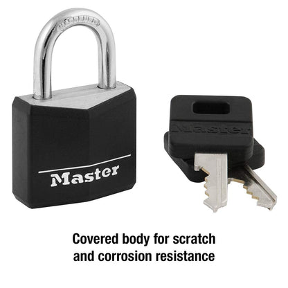 Master Lock 131D 1-3/16" Wide Covered Aluminum Keyed Padlock, One Pack, Black