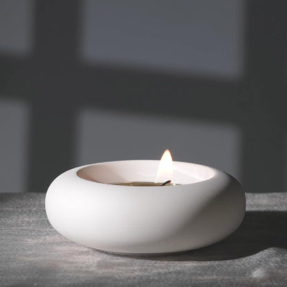 ICNBUYS Handmade Decorative Pebble Tealight Candle Holders Set of 8 - Handcrafted Home Decor Accent for Calming Earthy Aesthetic White Cement Diameter 2.6 inches