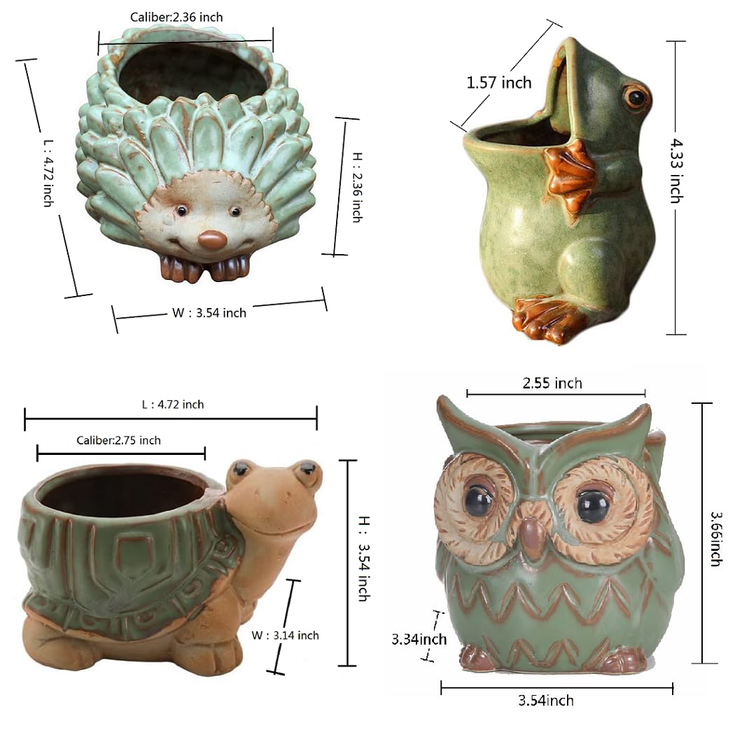 zmgmsmh Cute Animal Shaped Vase Pot Home Decoration for Small Succulent Plants Cartoon Flower Pot Ceramic Succulent Planter with Drainage Hole Succulent Holder (4 Pcs)