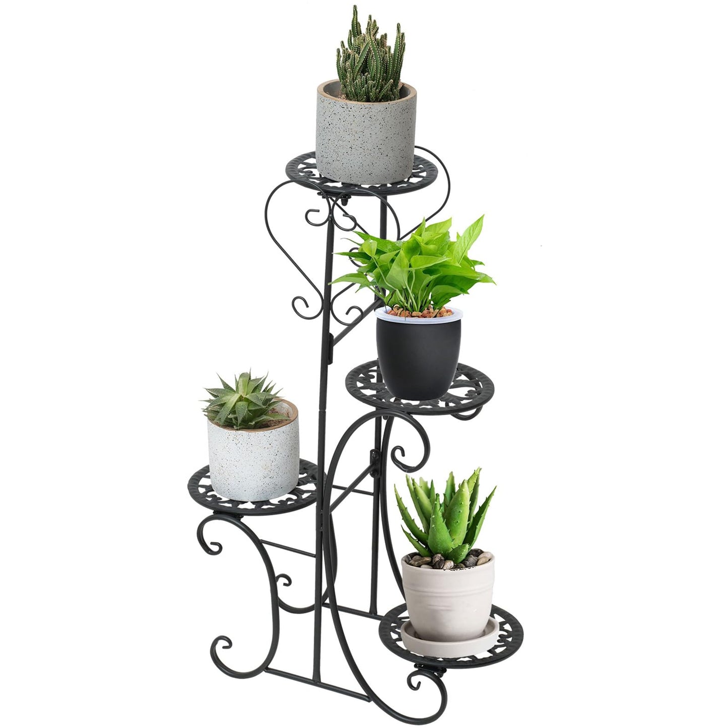 32inch Tall Metal Plant Stand Multi Tiered 4 Tier Multiple Flower Pots Holder Shelf Rack Display Stand Wrought Iron Planter Display Rack Potted Planter Shelves Organizer for Patio Balcony Garden