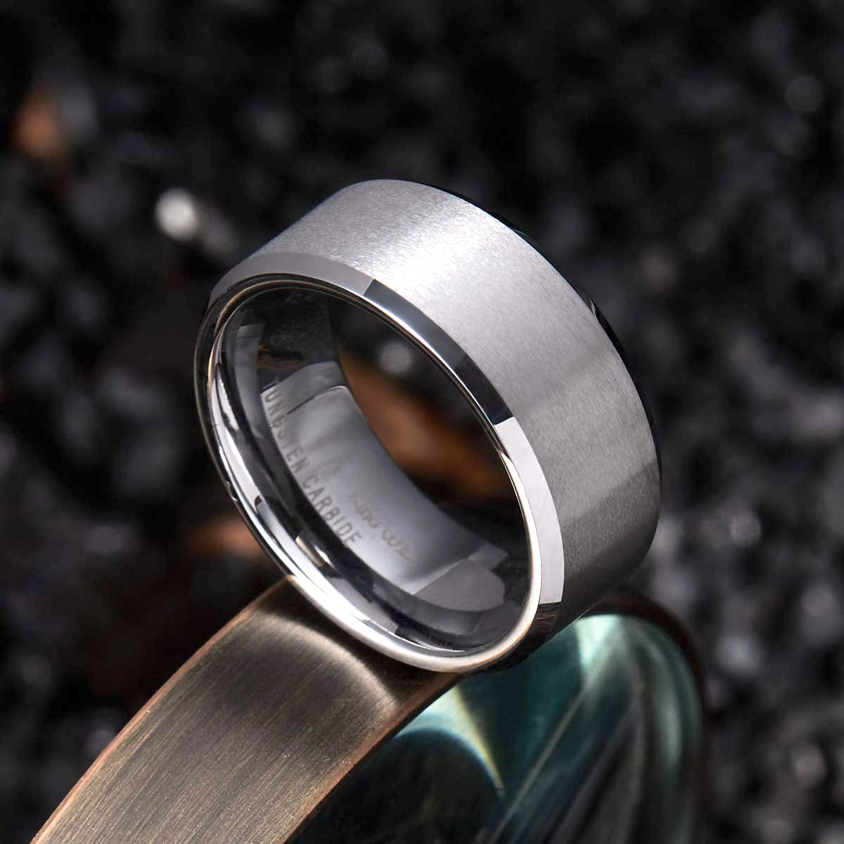 King Will 8mm Men's Silver Wedding Ring - Brushed Matte Surface, Beveled Polished Edge, Comfort Fit Size 11