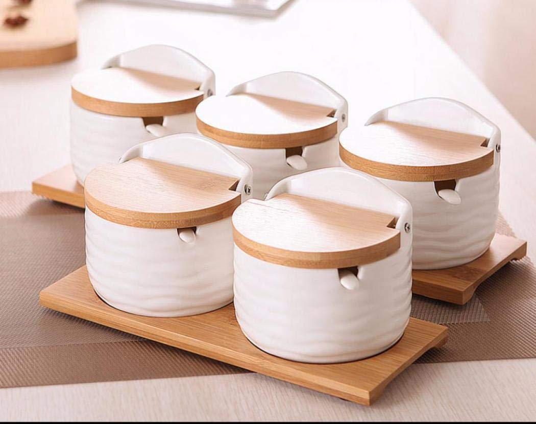 Ceramics Storage Jar Porcelain Condiment Jar Spice Container with with Flip Lid and Spoon - Best Creative Seasoning Box for Your Home, Kitchen, Counter (3)