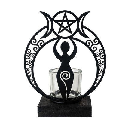 Pacific Giftware Danu Goddess Tea Light Holder by Alchemy England Elegant Triple Goddess Silhouette with Pentacle Symbol Ideal for Relaxing or Meditation Home Decor 7.75" Tall