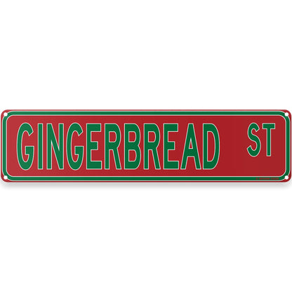 Gingerbread Street Christmas Theme Street Sign 16" x 4" Holiday Humor Ornament Novelty Home Decor Wall Decoration (GingerbreadStreet)