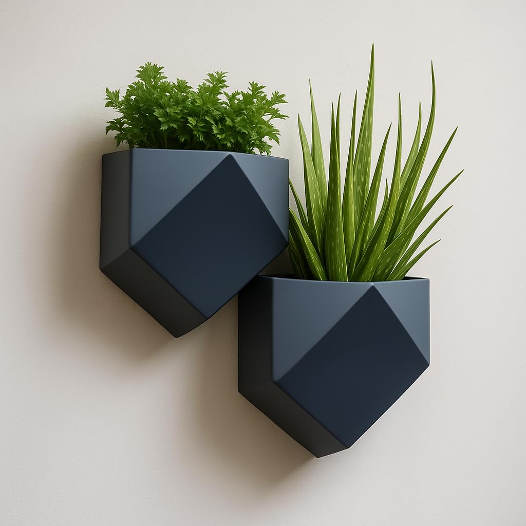 Trius Wholesale Collective Vertical Garden Wall Planters – 2-Pack Modern Matte Black Geometric Pots for Indoor Plants, Wall Vase, Indoor and Outdoor Use 6"