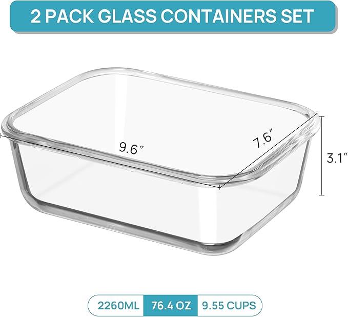 Vtopmart 2Pack 2260ml/ 76.4oz Large Glass Storage Containers