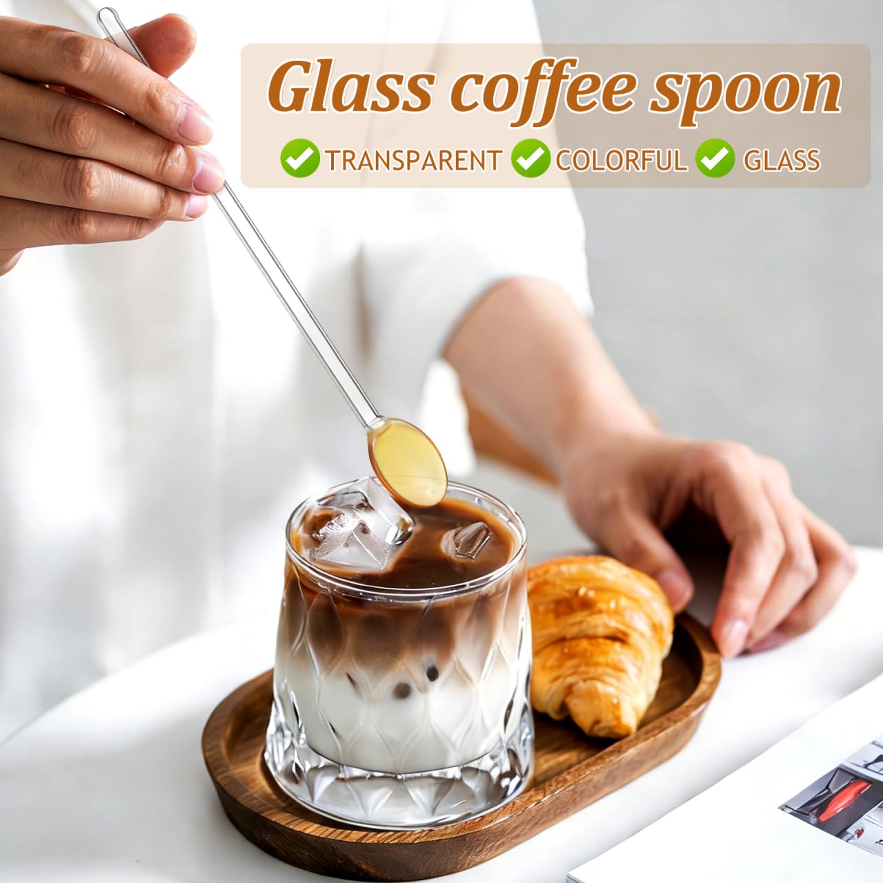 DOITOOL Glass Stirring Spoons Set of 6 Heat Resistant Long Handle Dessert and Coffee Spoons for Tea Espresso Cocktails 6.69 Inch Food Grade Material