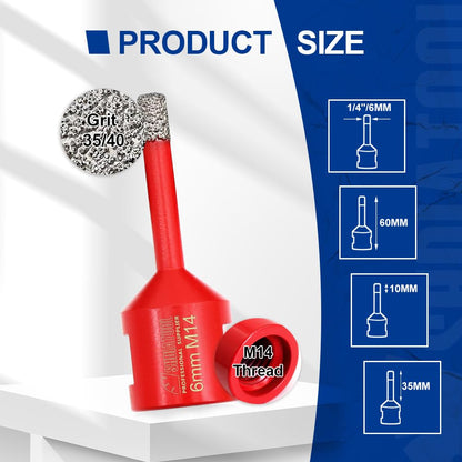 SHDIATOOL Dry Diamond Drill Core Bit 2pk Diameter 6mm Vacuum Brazed Drilling Porcelain Tile Granite Marble