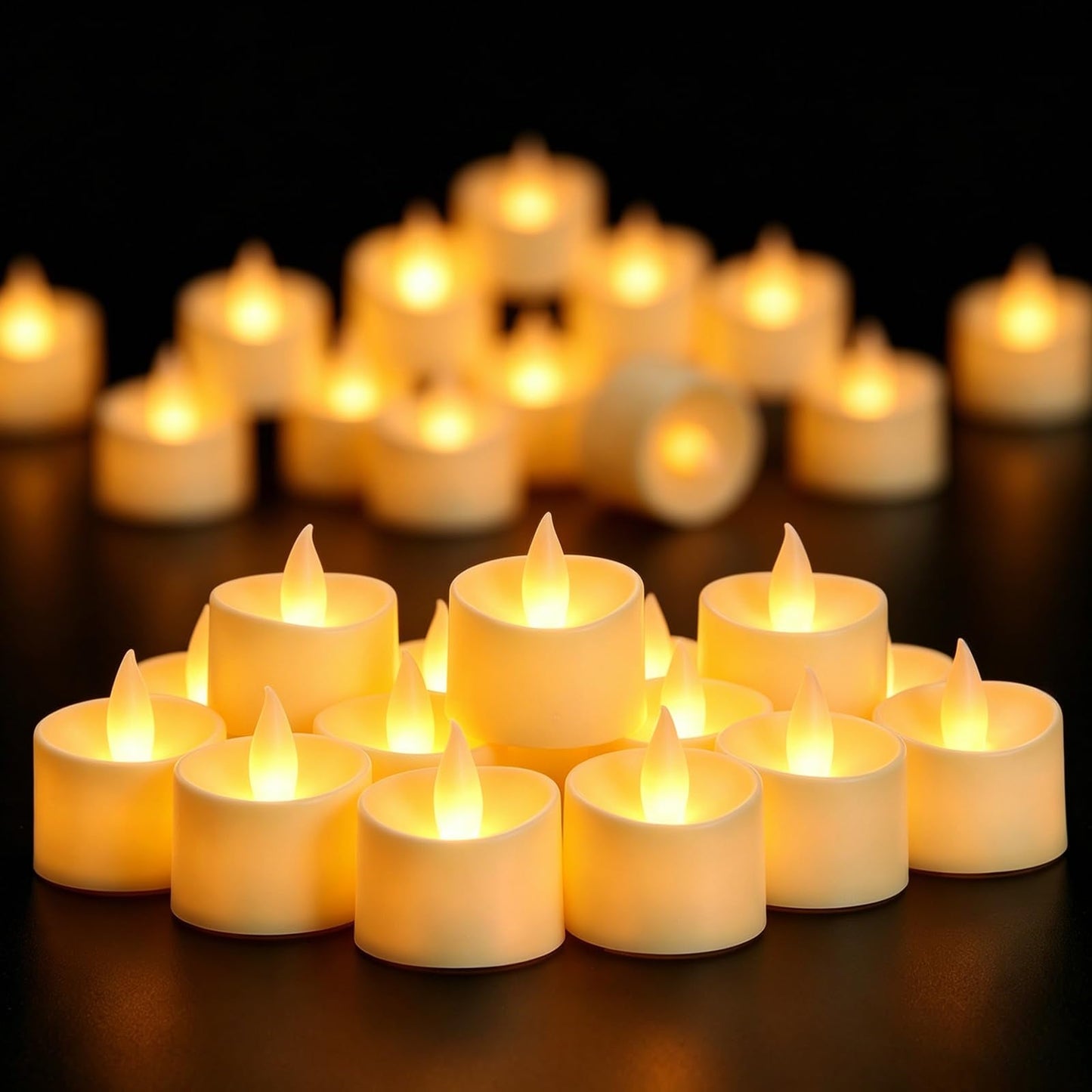 Haown Realistic Flameless LED Tea Lights - Battery-Powered Dancing Flame Candles for Weddings, Halloween, Votives | Safe Child-Resistant, Flickering Ambiance Decor (Ivory Base, 100 Pack)