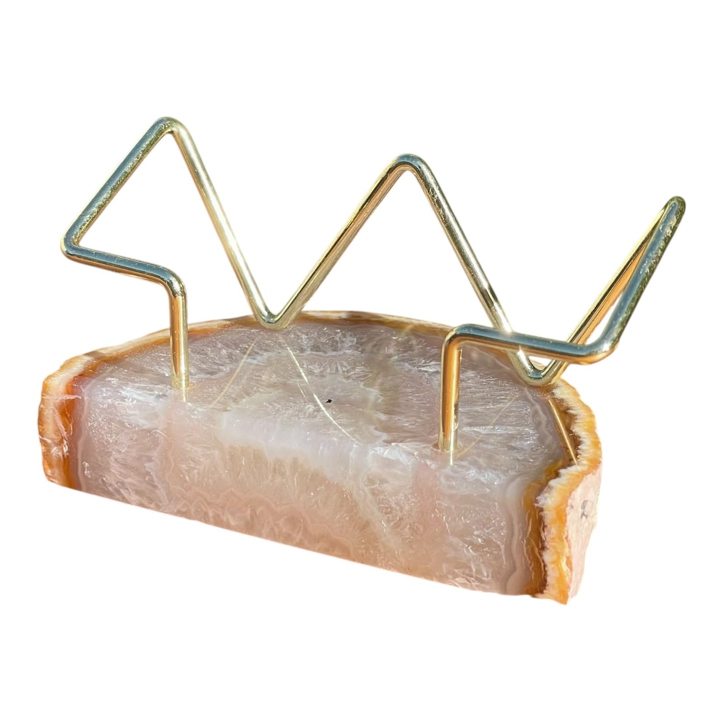 Craftsman Stoneworks Dyed Agate Business Card Holder Desktop Display Stand with Metal Wire Holder for Office Professionals - Holds up to 70 Cards (Natural, Medium)