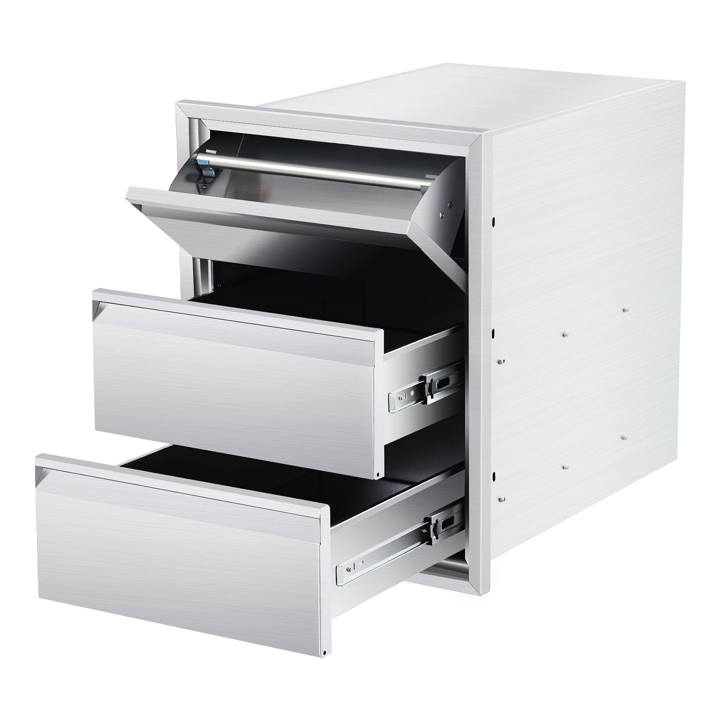 Outdoor Kitchen Access Drawers with Paper Towel Holder,16" W x 21" H x 23"D Stainless Steel Flush Mount BBQ Drawers with Grooved Handle,for Outdoor Kitchen Island or Patio Grill Station,3-Layer