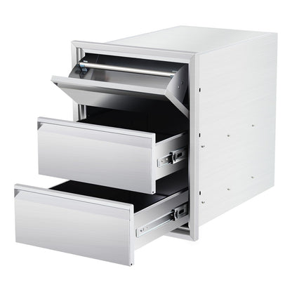 Outdoor Kitchen Access Drawers with Paper Towel Holder,16" W x 21" H x 23"D Stainless Steel Flush Mount BBQ Drawers with Grooved Handle,for Outdoor Kitchen Island or Patio Grill Station,3-Layer