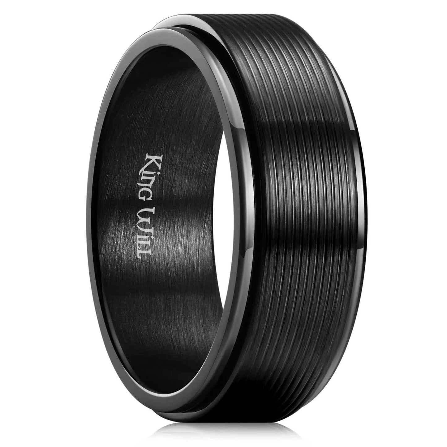 King Will Black Line Groove Mens Women 8mm Spinner Rings Stainless Steel Anxiety Fidget Ring for Women Men Polish Groove Wedding Band Fidget Ring Matte Brushed Comfort Fit 13