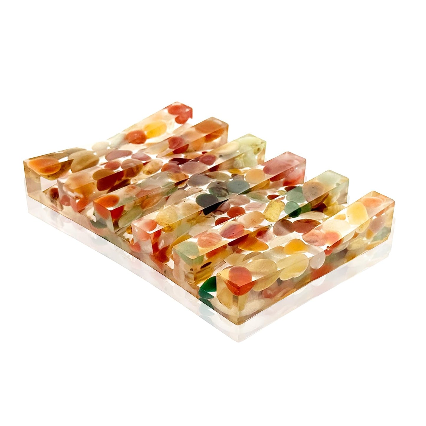 vinsiora Self Draining Soap Dish for Shower, Colorful Resin Bar Soap Holder with Double Drainage Ridges, Yuhua Stone Rectangular Soap Saver Tray for Bathroom Sink Kitchen Countertop