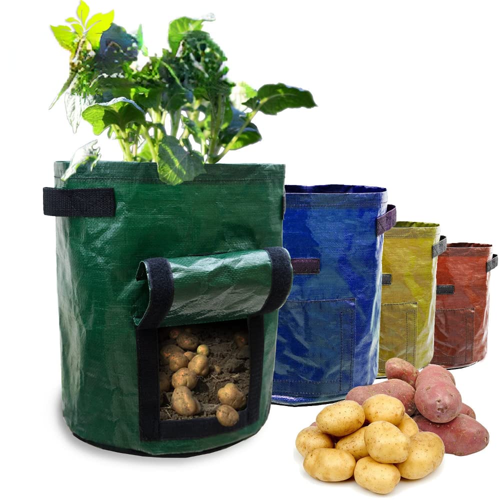 6-Pack Potato Grow Bags, Thick PE Fabric Pots for Plants, Sturdy Handles & Harvest Window, Aeration Fabric Pots Heavy Duty Vegetable Planter Bag for Tomato, Fruits (15 Gallon)