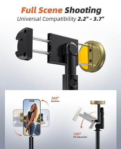 Vimose Phone Tripod & Selfie Stick with Remote, Portable, Lightweight for Video Recording Vlog, Extendable Travel Tripod Stand Compatible with iPhone Android, Black, 62"