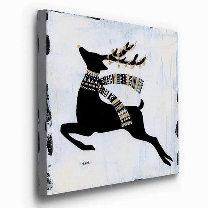 Renditions Gallery Christmas Reindeer Wall Art, Cute Winter Artwork, Black, Gold, & White, Tribal Patterns, Premium Gallery Wrapped Canvas Decor, Ready to Hang, 24 in H x 24 in W, Made in America