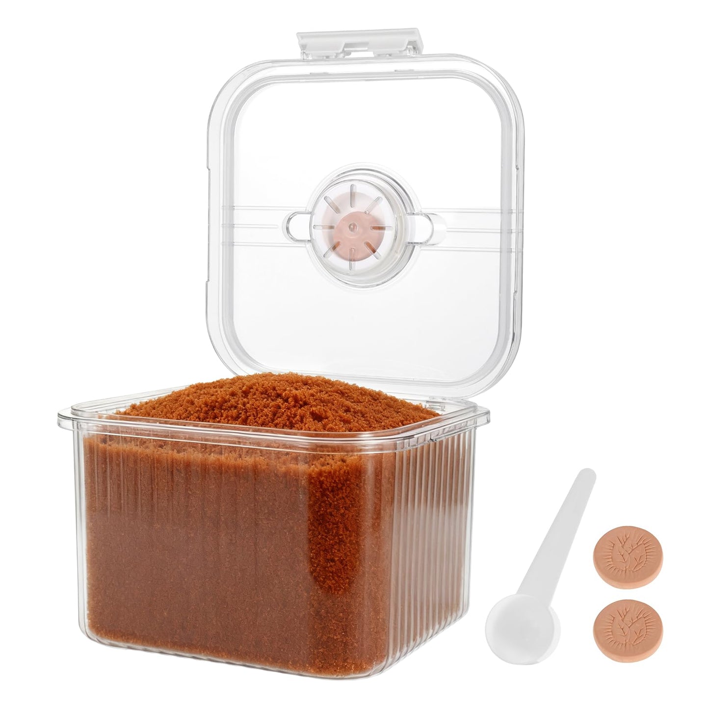 FMOACEN Airtight Brown Sugar Container 5.2Qt(5L) Large Brown Sugar Keeper Storage Container with Spoon Plastic Clear food Saver Jar Canisters with lid for home kitchen Rice Container Baking Salt Snack