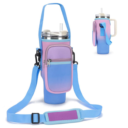 GOEWY Water Bottle Carrier Bag for Stanley 30 oz Tumbler with Phone Pocket Neoprene Water Bottle Holder with Shoulder & Handheld Strap Stanley Cup Accessories