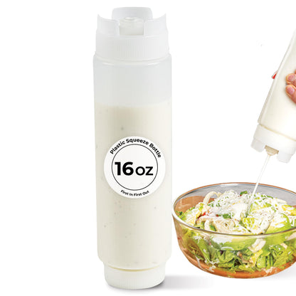 Restaurantware 16oz. FIFO Inverted Plastic Squeeze Bottle with Refill and Dispensing Lids - First In First Out - Perfect for Restaurants Catering and Food Trucks - 1ct box