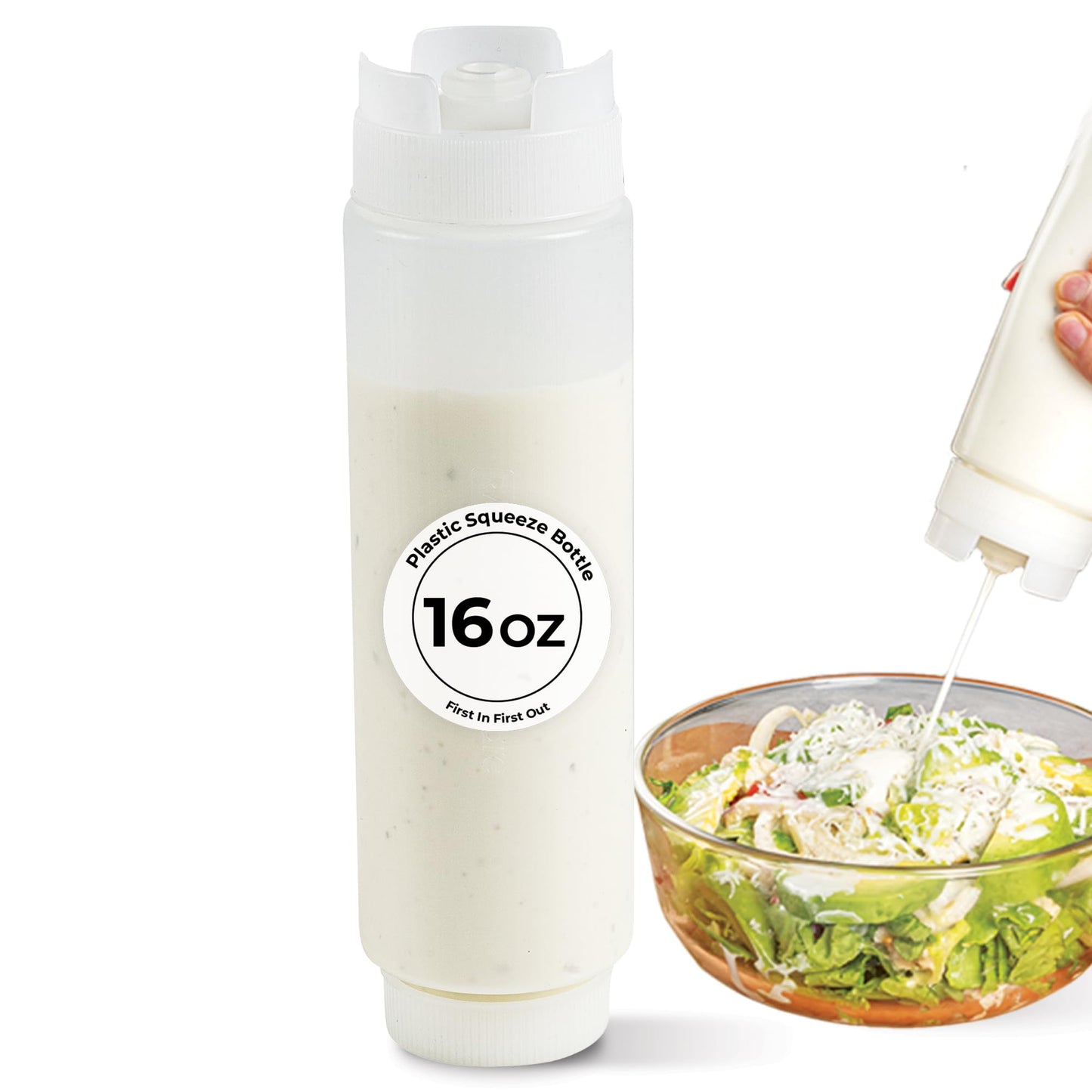 Restaurantware 16oz. FIFO Inverted Plastic Squeeze Bottle with Refill and Dispensing Lids - First In First Out - Perfect for Restaurants Catering and Food Trucks - 1ct box