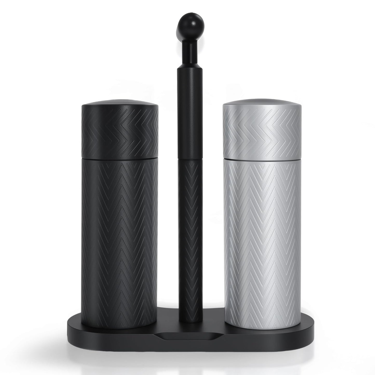 ARKNOAH Salt and Pepper Grinder Set 2-Pack with Stand, Adjustable Coarseness Mill - Aerospace Aluminum Body, Stainless Steel & Ceramic Core, Refillable Spice Grinders for Kitchen & BBQ