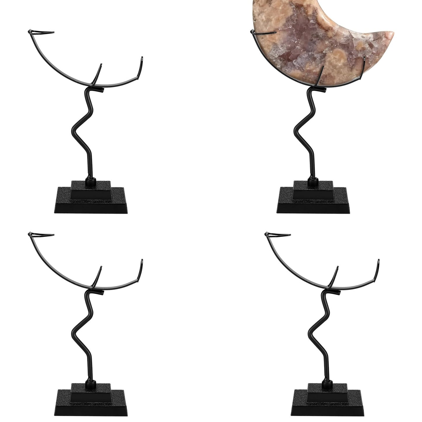 BrightRow 2 Pcs Moon Crystal Holder Rock Display Stand Crystal Display Gemstones Holder Metal Rock Stand with Base for Gemstones Mini Balls Geodes Mineral Agate Home Decor (5 x 2 Inch,Black)
