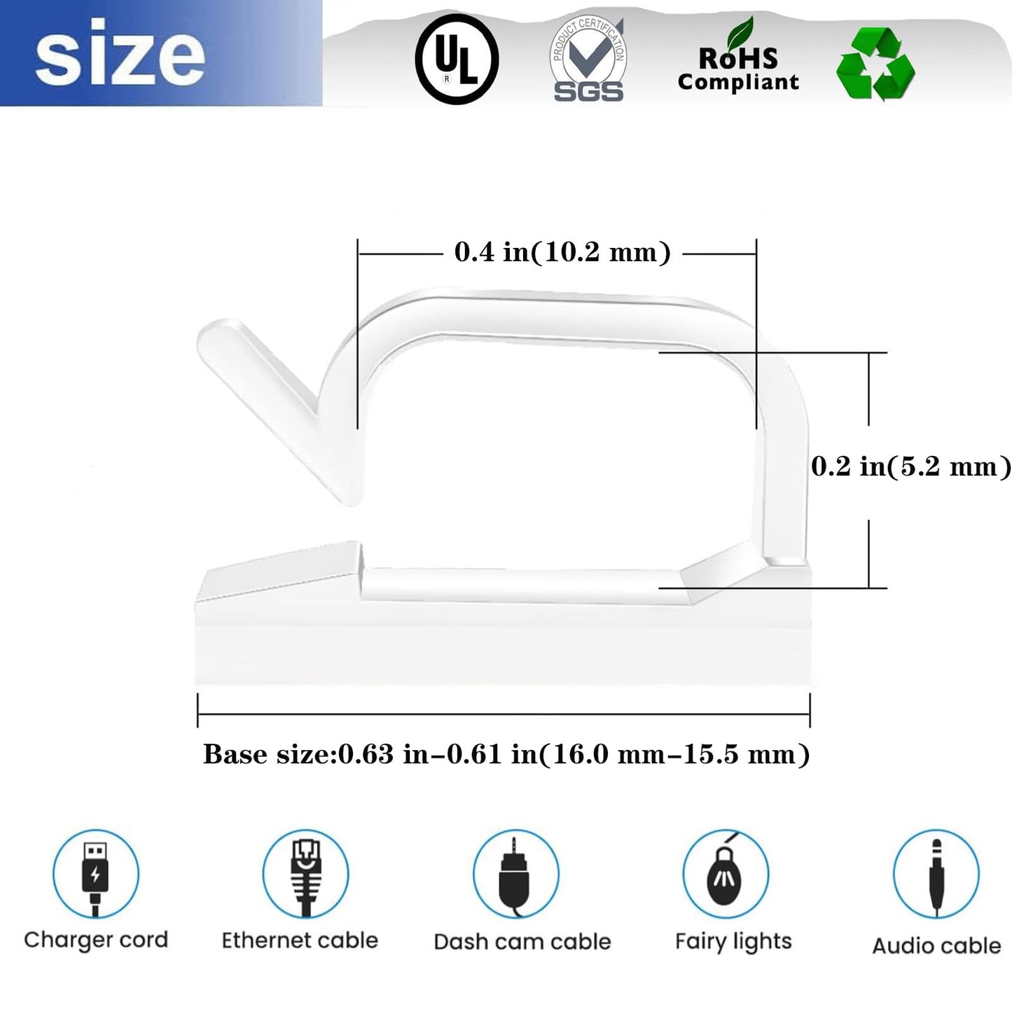 SZFUDIGO Cable Clips，50PCS Electrical Cord Management Adhesive Cable Wire Clip Wire Clips Wall，Used for Cars, Offices, and Homes Cable Clips Cord Organizer (Transparent)