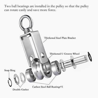 SHINICO Cable Pulley Wheel Stainless Steel, Bearing Inside, Rope Pulley for Pulley System, Gym Equipment, Clothesline, 2 Pack