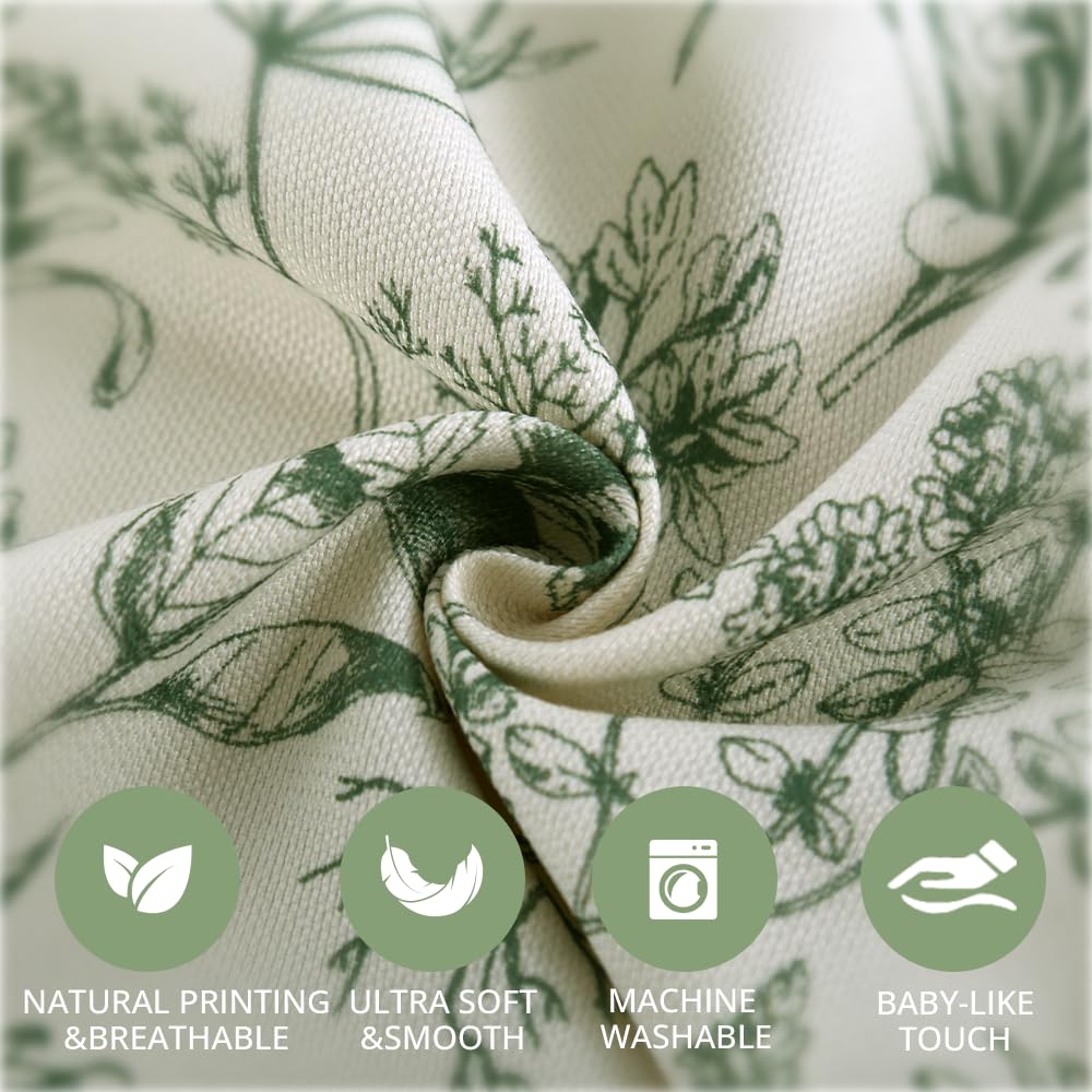 Autum Dream Blackout Curtains 2 Panels Chenille Curtains Drapes for Bedroom Back Tab Rod Pocket Poppy Floral Farmhouse Curtains for Living Room, Patio Doors,Green Floral, 52" W x 84" L