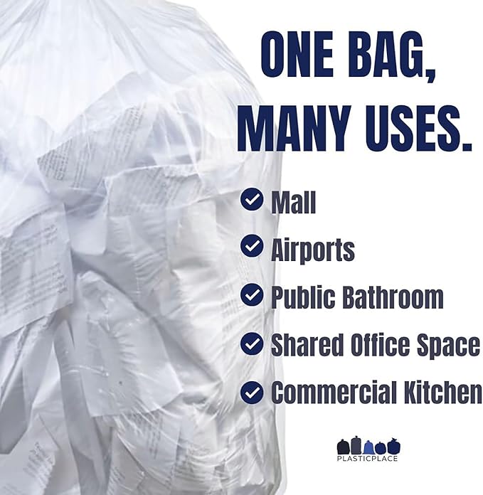 Plasticplace W55HDC1 55-60 gallon Trash Bags │ 12 Microns │ Clear High Density