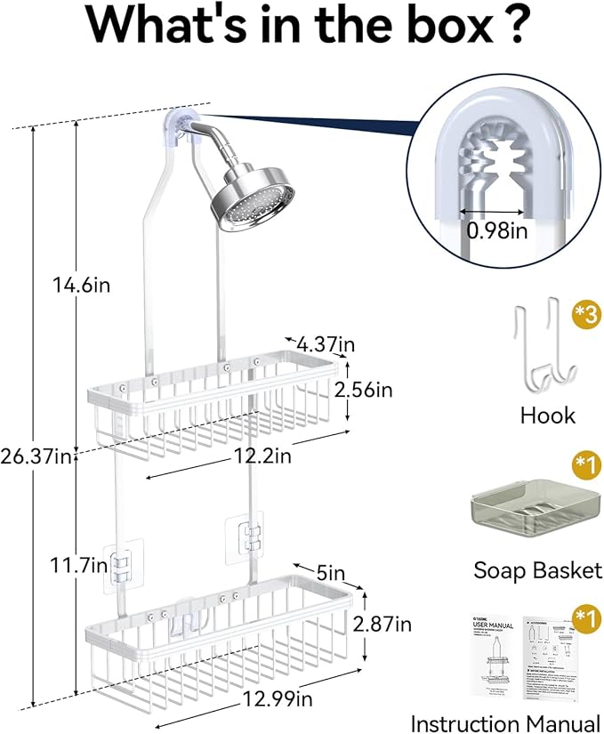 YASONIC Shower Caddy Hanging, Never Rust Shower Organizer Hanging, Aluminum