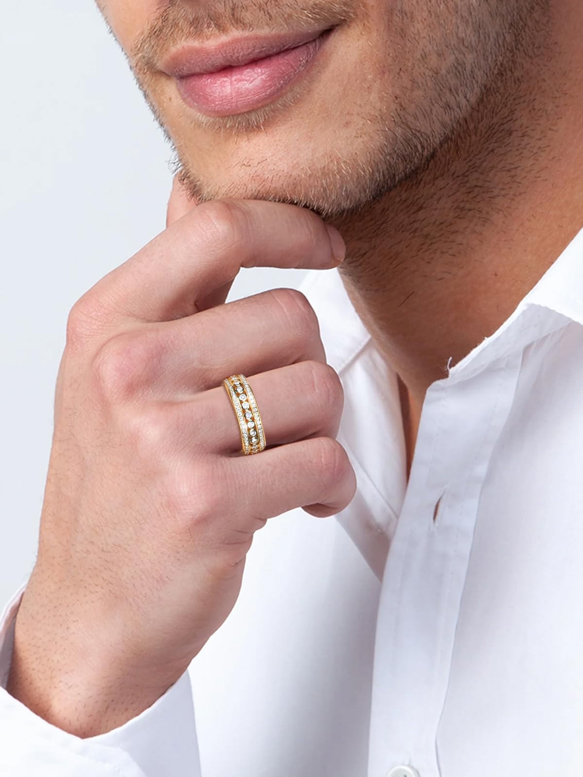 Frbod Moissanite Engagement Band for Men Women Sparkle Diamond Eternity Rings Hypoallergenic Gold Plated Jwelry Size 11