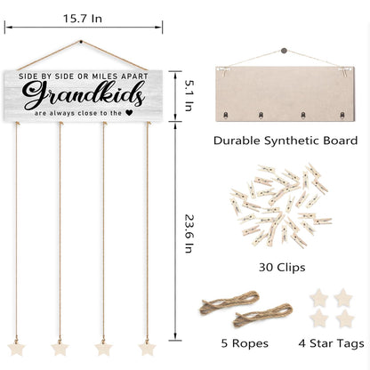 Orchroma Grandma Gifts,Grandkids Picture Frames Collage Wall Decor,Grandchildren Photo Board,Hanging Photo Display with Clips,Side by Side or Miles Apart Grandkids,Home Living Room Bedroom Decor