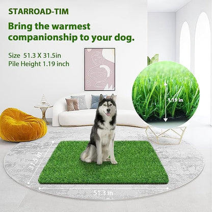 STARROAD-TIM 80 * 130 CM Fake Grass Pee for Dogs Artificial Grass Rug Pad for Puppy Potty Washable Grass Mat for Pet Training with Drainage Hole and Easy to Clean