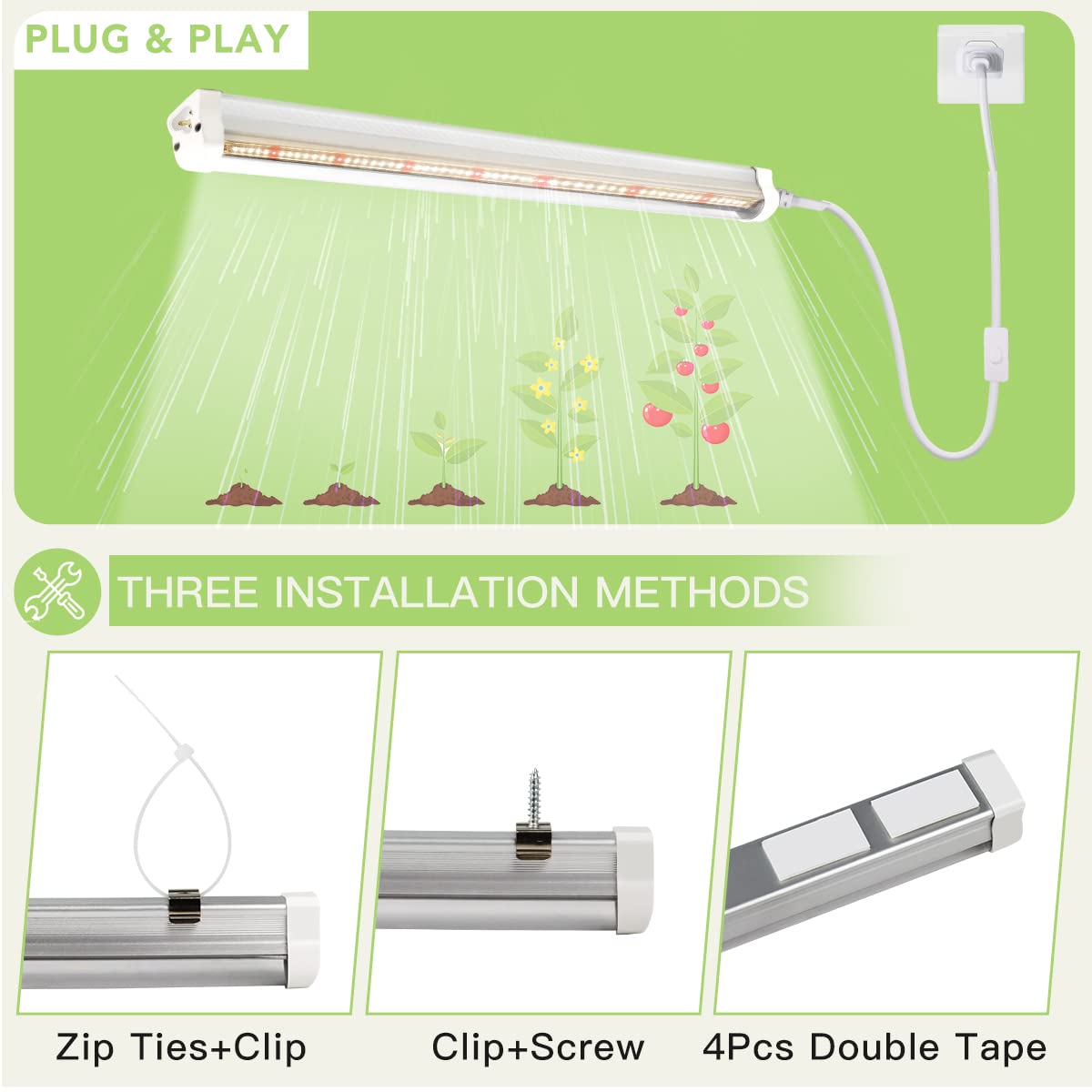 GYTF T5 LED Grow Lights, 306-Bulbs 5000K White Full Spectrum Plant Growing Lamp Bars for Indoor Plants Seedling Hydroponics, Daisy-Chain Design (6 x 10W, 300W Equivalent)
